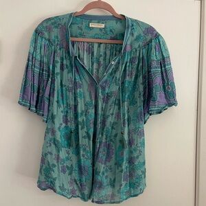 Spell Teal and Purple Floral Blouse